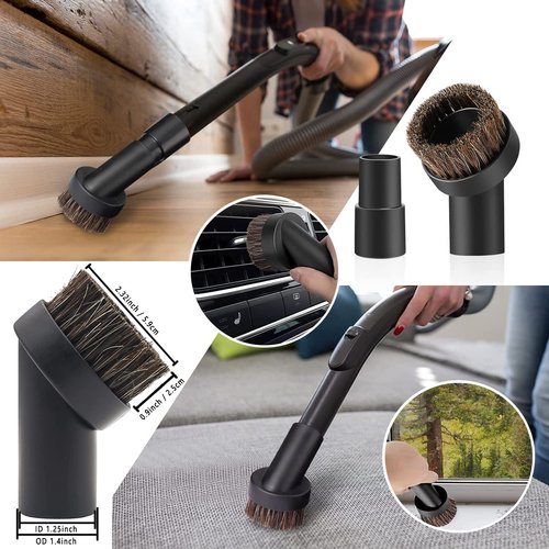 13PCS Universal Vacuum Attachment Kit Wet Dry Plastic Vacuum Hose Adapter 1-1/4" Vacuum Cleaners Accessories with Horse Hair Brush Extension Wand Flexible Crevice Tool Adapter for Shop Vac Accessories