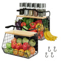 Mefirt Magnetic Shelf for Fridge with Wood Lid, Fruit Potato and Onion Storage Bins, Magnetic Spice Rack for Refrigerator Large Container Wire Basket for Refrigerator, Kitchen Counter, Cabinet