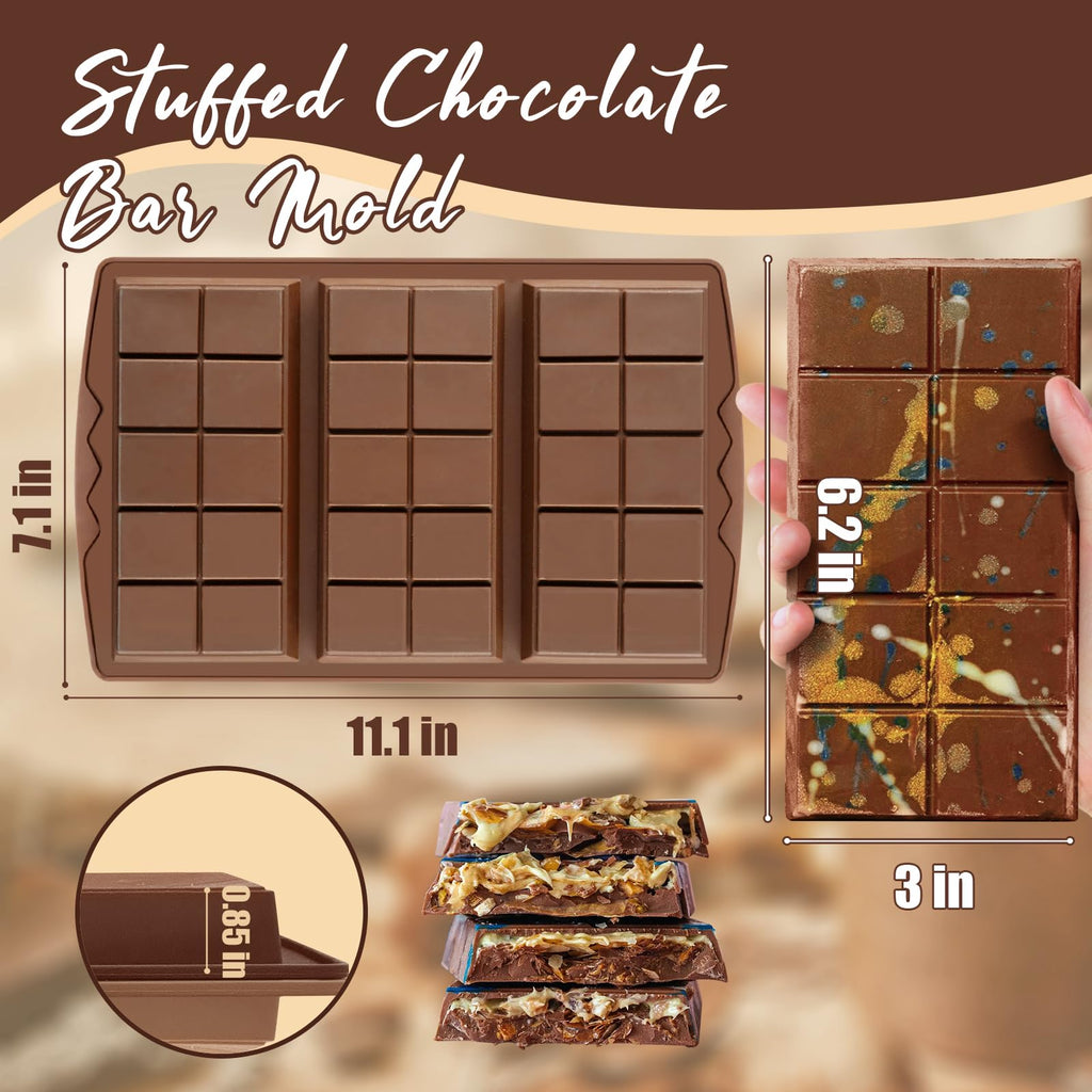 HKNMTT Chocolate Bar Mold Silicone 2PCS, Large Stuffed Dubai Pistachio Deep Bar Moulds Kit 0.85 Inch Thick Big, Ideal for Homemade Making Candy Bar Bpa Free DIY