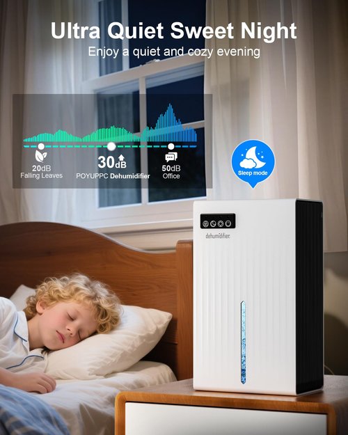 POOYUPPC Dehumidifier for Home, 95 OZ Water Tank, (1000 sq.ft) Dehumidifiers for Bathroom Bedroom Basement RV with Drain Hose, Auto Shut Off White