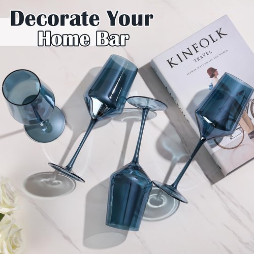 comfit Midnight Blue Wine Glasses Set of 6-15oz Hand Blown Blue Wine Glasses Set for Party Wedding Home Bar, New Year Gifts