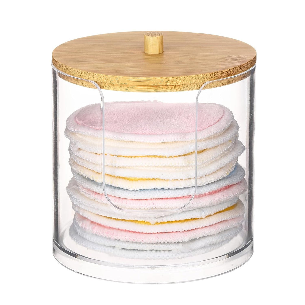 Tbestmax Cotton Pad Holder - Clear Bathroom Organizer with Bamboo Lid for Stylish Storage