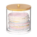 Tbestmax Cotton Pad Holder - Clear Bathroom Organizer with Bamboo Lid for Stylish Storage
