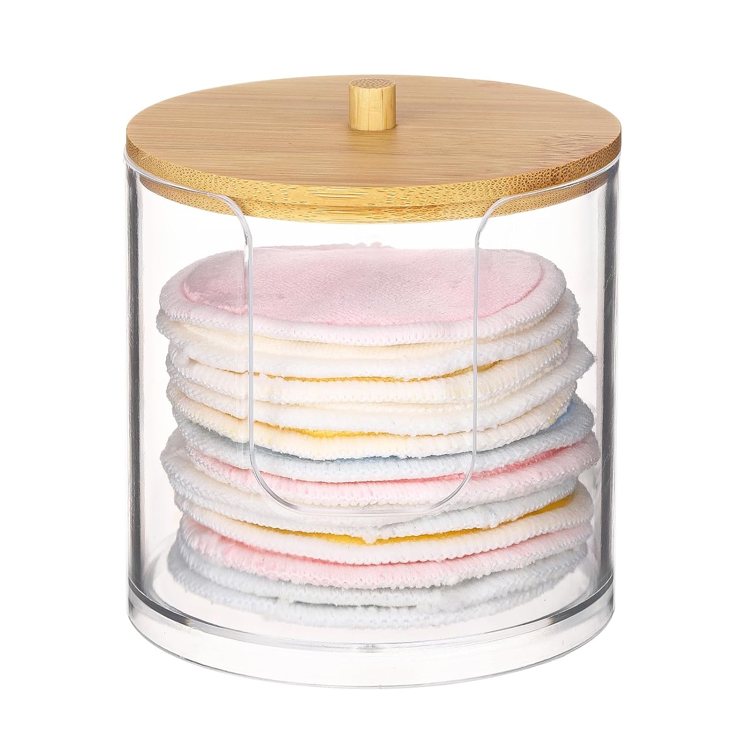 Tbestmax Cotton Pad Holder - Clear Bathroom Organizer with Bamboo Lid for Stylish Storage