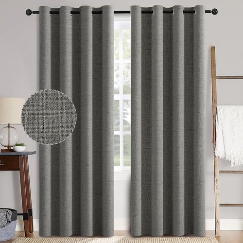 MIULEE Dark Grey Linen Texture Curtains - 2 Pack, 52x108 Inch, Blackout Grommet Design for All Seasons