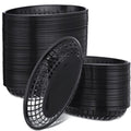 Potchen 100 Pcs Fast Food Baskets 8.9 x 5.5 Inch Plastic Baskets for Food Black Chip Tray Reusable Bread Fry Oval Serving Tray for Restaurant Supplies Hot Dog Deli Serving Chicken