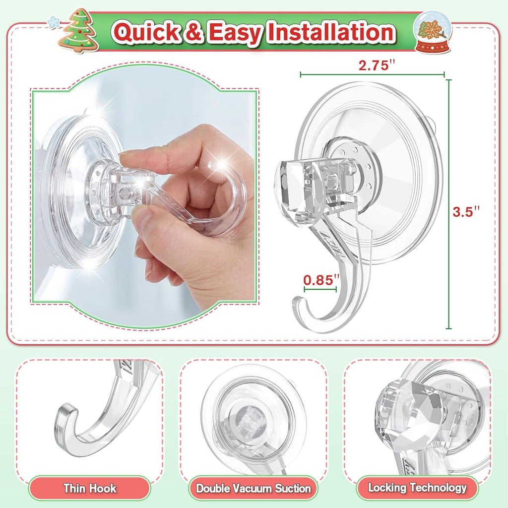VIS'V Wreath Hanger - Heavy Duty Suction Cup Hooks | 22 LB Capacity, Clear, 6 Pack, Removable & Reusable