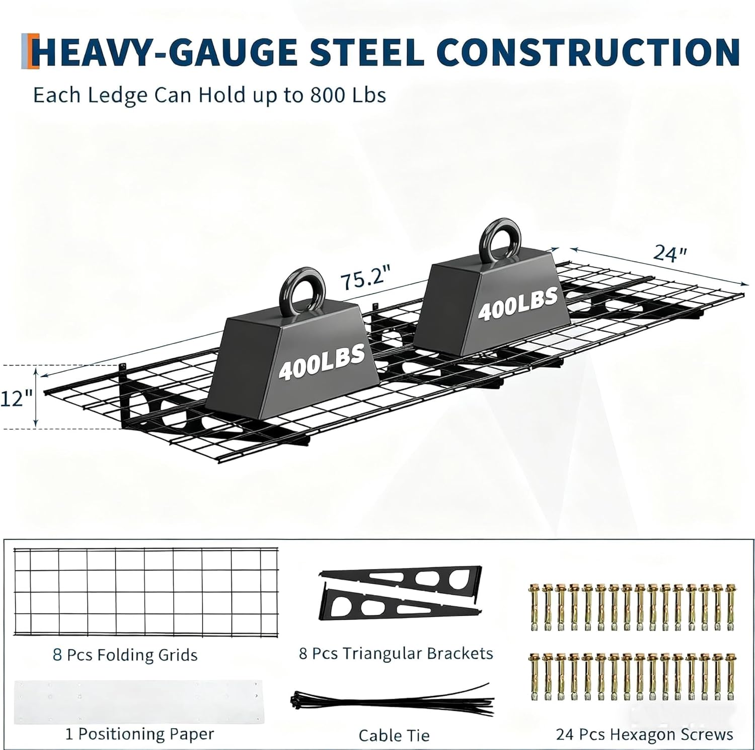 Skiennix Heavy Duty Wall Shelves - 2 Pack 2x6 FT Adjustable Garage Storage | 1600 LBS Capacity, Black
