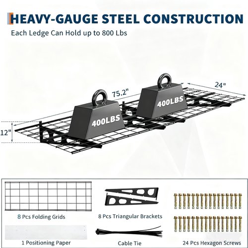 ExploreHorizon 2 Pack 2x6 FT Garage Shelves Wall Mounted Heavy Duty, 1600 LBS Heavy Duty Wall Shelf with Adjustable Distance, for Garage, Kitchen, Laundry, Shopping Mall and Tool Room, Black