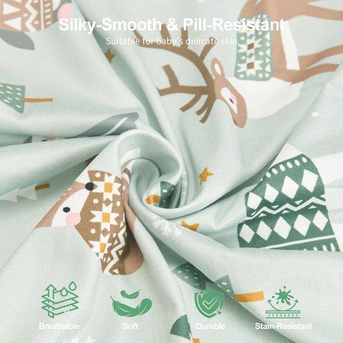IOCCLH Pack N Play Sheets Fitted, 2-Pack Fit for Standard Pack N Play Mattress, Mini Crib Sheets,Breathable Soft Unisex Playard Sheets (Polar Bear & Green Rainbow)