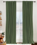 Skiennix 100% Blackout Linen Curtains - Thermal Insulated Drapes, Moss Green, 50" W x 102" L, 2 Panels Set