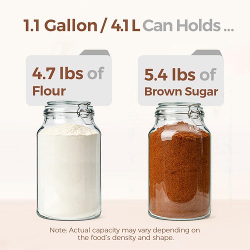 ComSaf 2 Pack 1 Gallon Glass Jars with Lids, Glass Flour Sugar Storage Containers for Pantry & Kitchen Organization, Extra Large Mason Jars with airtight lid, Coms with Labels & Massuring Cups.