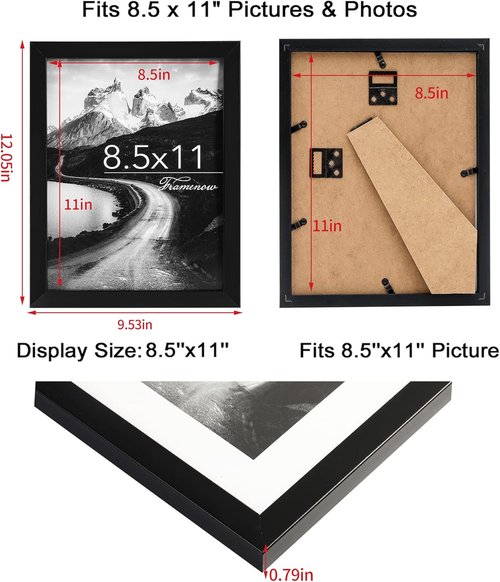 8.5x11 Picture Frames Set of 3 by [Brand Name] - Shatter-Resistant Glass for Wall/Tabletop Display