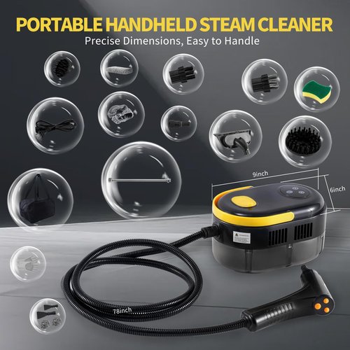 Steam Cleaner with Adjustable Handle High Temperature High Pressure Steam Cleaner with 15 Accessories Portable Steamer for Home Furniture Kitchen Bathroom Grout and Tile (Black)