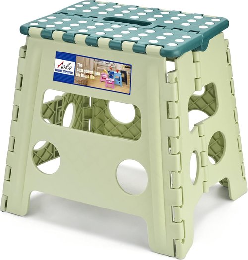 ACKO Folding Step Stool - Sturdy 13 Inch Collapsible Design | Supports Up to 300 lbs, Non-Slip, Lightweight, Green