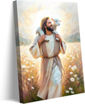 GKQNMU Jesus Carrying The Lamb Canvas Wall Art - Christ The Good Shepherd Decor | Ready To Hang for Living Room & Bedroom