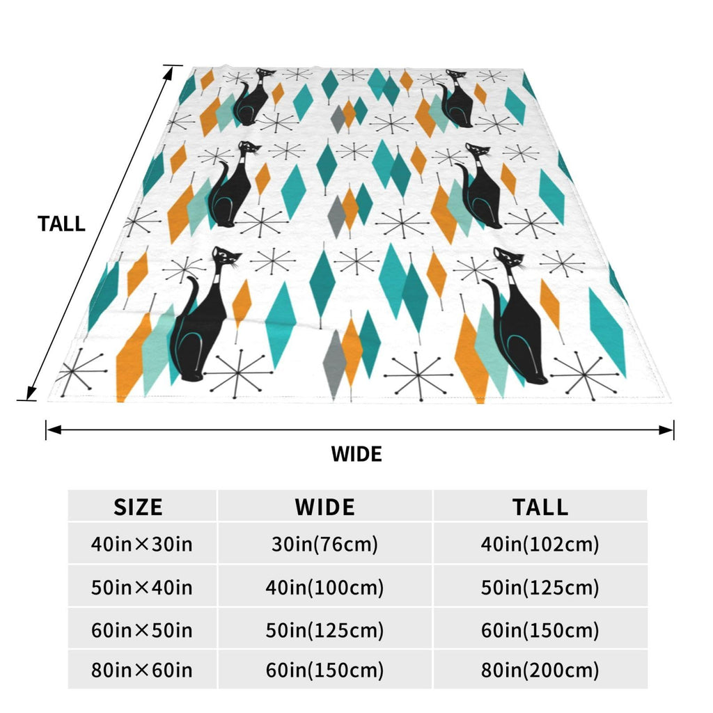 Mid Century Cat Fleece Throw Blanket Soft Flannel Plush Lightweight Warm Cozy Blanket for Men Women Couch Bed Sofa Travel 60"x80"