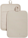 KitchenAid Ribbed Soft Silicone Pot Holder Set - 2-Pack in Milkshake Tan | 7"x9" Size