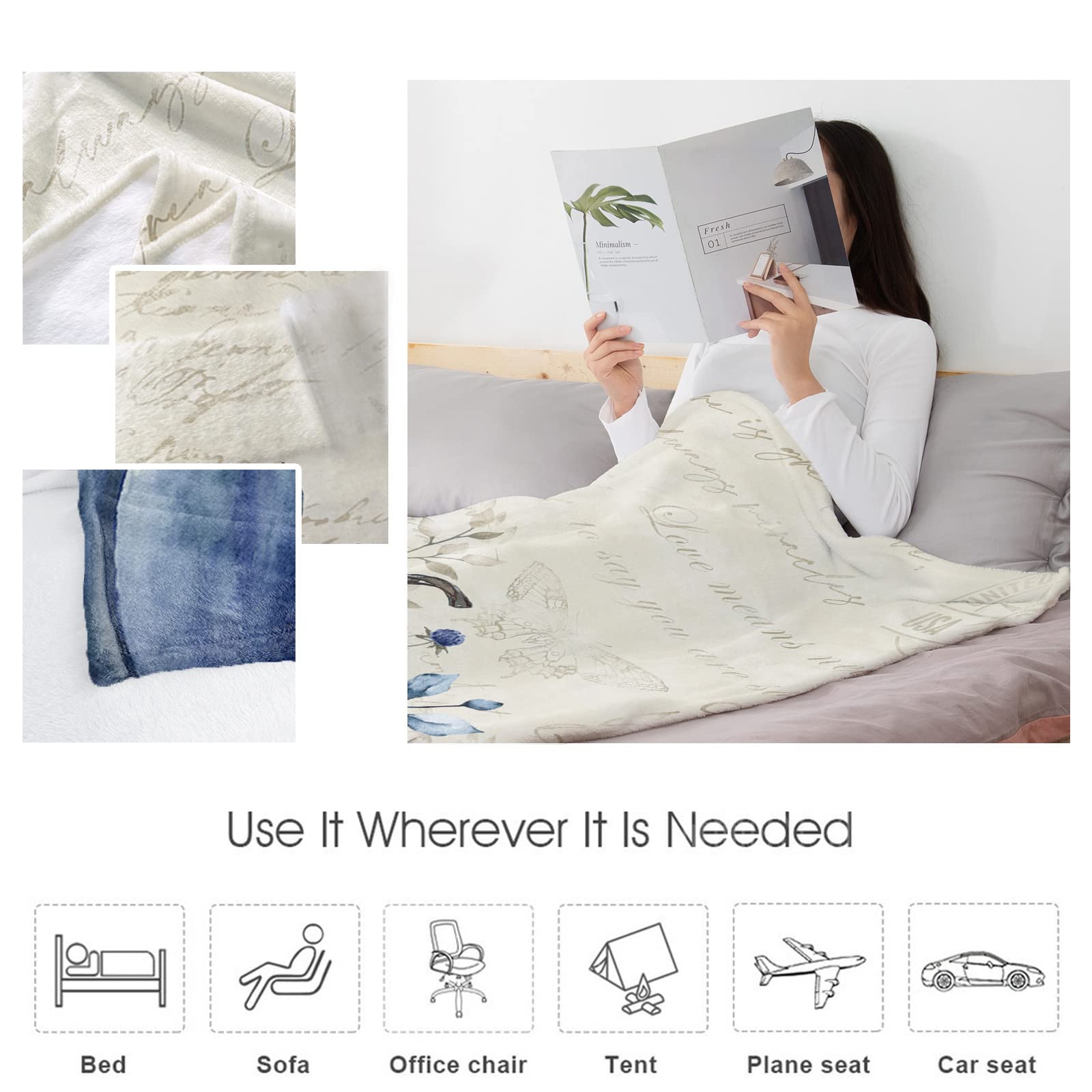 Blue Pumpkins Fall Throw Blanket - Elegant Leaves Flannel Fleece, Lightweight for Women, Adults, Kids & Babies - Microfiber Nap Blanket for Couch, Bed, Sofa - 60" x 40"
