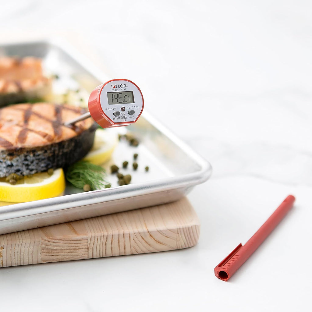Taylor Waterproof Digital Instant Read Thermometer - Perfect for Cooking, BBQ, and Baking | Includes Pocket Sleeve Clip, Red