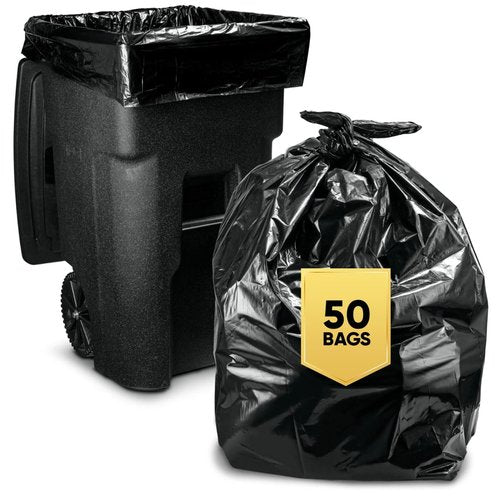 Veska 65 Gallon Trash Bags for Toter, (Value-Pack 50 Count w/Ties) Extra Large 64 Gallon Heavy Duty, 60 Gal Trash Bags Outdoor Garbage Can Liner for CustodiansExtra Large Garbage Bag 70 Gallon