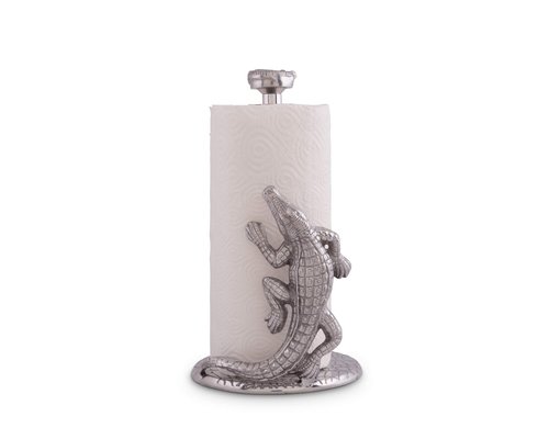 Arthur Court Designs Aluminum Alligator/Gator/Crocodile Paper Towel Holder Aluminum Metal Standing Tall on Countertop 12.5 inch Standing Tall