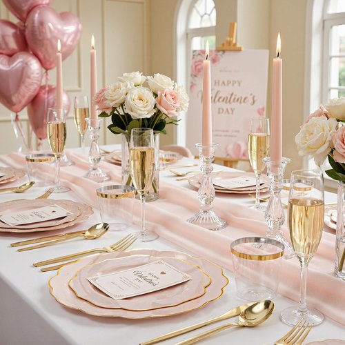 bUCLA 180PCS Pink Plastic Plates - Pink with Gold Rim Disposable for Party Include 30 Each (Dinner & Dessert) Plates, 30 Knives, 30 Forks, 30 Spoons, 30 Cups for Wedding, Easter, Birthday & Shower