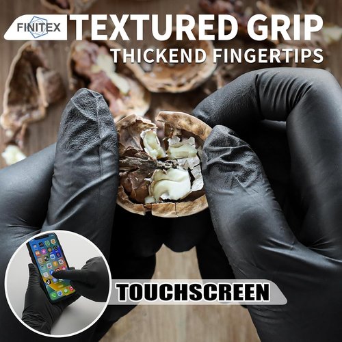 FINITEX Nitrile Disposable Black Gloves - 3.5mil Powder-Free & Latex-Free | Ideal for Cleaning & Food Prep (60/180 Count)