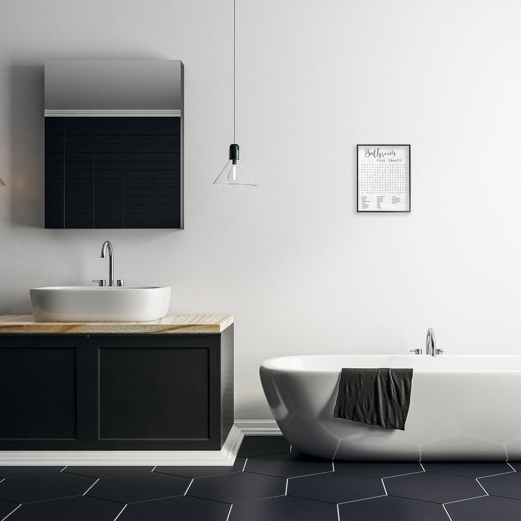 Stupell Industries Wall Art - Fun Family Bathroom Search Design by Daphne Polselli | 11 x 14, Black