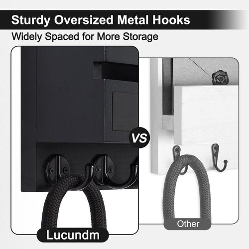 Lucundm Key Holder Wall Mount, Mail Holder with Storage Drawer and 5 Key Hooks for Coat, Dog Leash, Home Decor Rack, House Accessories, Entry Way Organizer