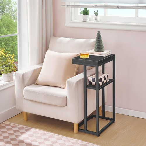 HOOBRO C Shaped End Table, Foldable Side Table for Sofa, Couch Table Slide Under, C Table for Small Spaces, Living Room, Bedroom, Office, Black BB75SF01
