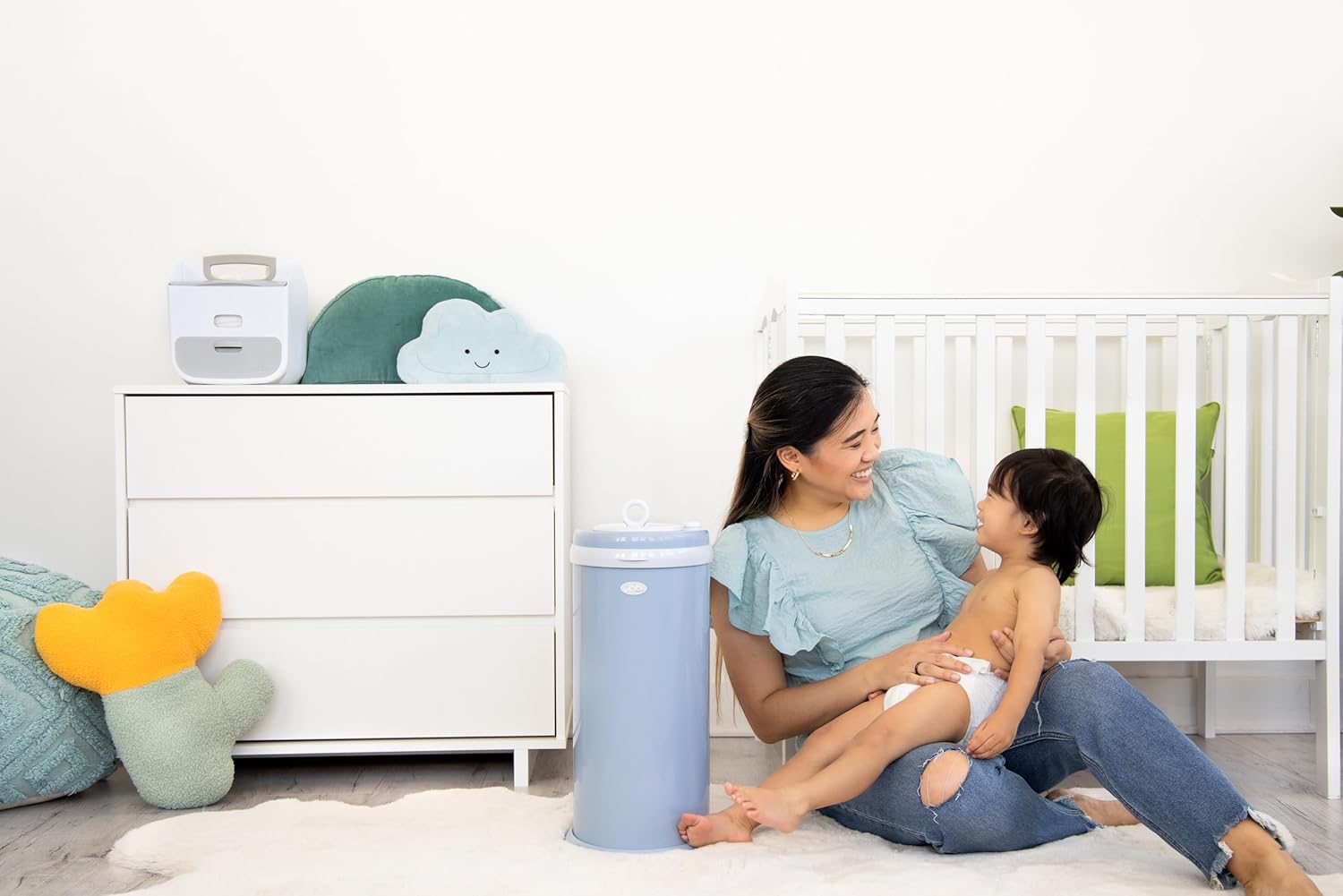 Ubbi Steel Diaper Pail - Odor Locking Design | No Special Bags Needed | Cloudy Blue Finish