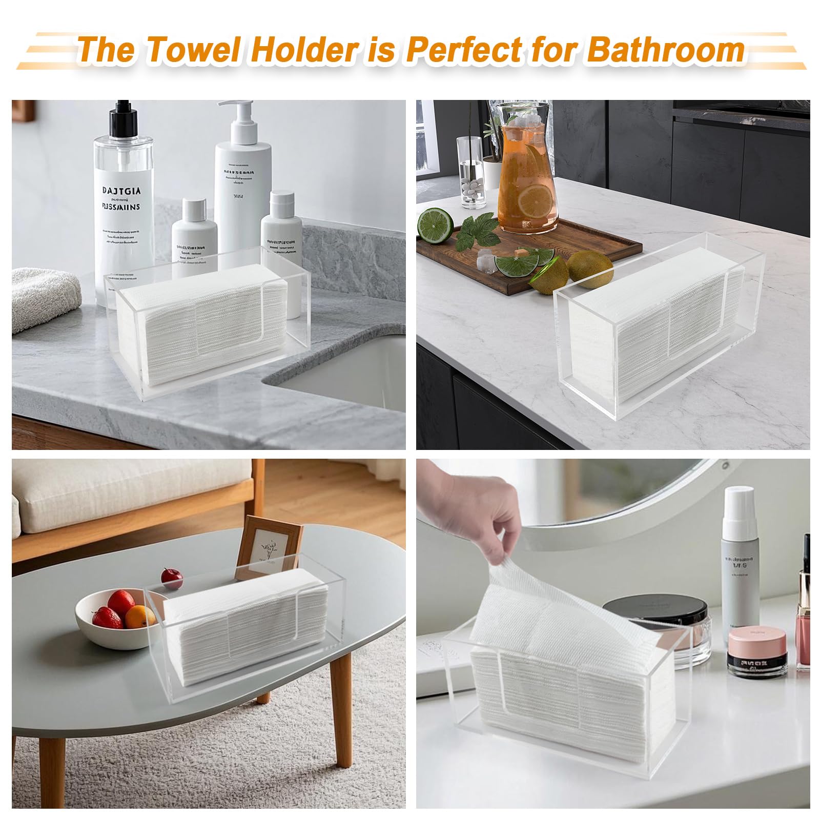 Acrylic Paper Towel Dispenser, Clear Napkin Holder for Bathroom, 4 Pack