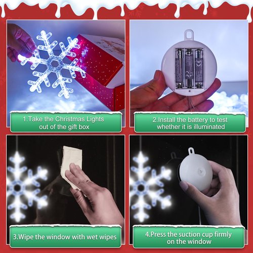 LYUBASA 3Pack Christmas Window Lights Decorations with Timer,Battery Powered White Lighted Snowflake Shaped LED String Sucker for Xmas 2026 Hanging Fireplace Window Indoor Decor