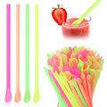 Eaasty 5000 Pcs Snow Cone Spoon Straws, Flexible Plastic Flexible Disposable Drinking Straws, Disposable Plastic Sip Stir Sticks (Yellow,Green,Orange,Rose Red)