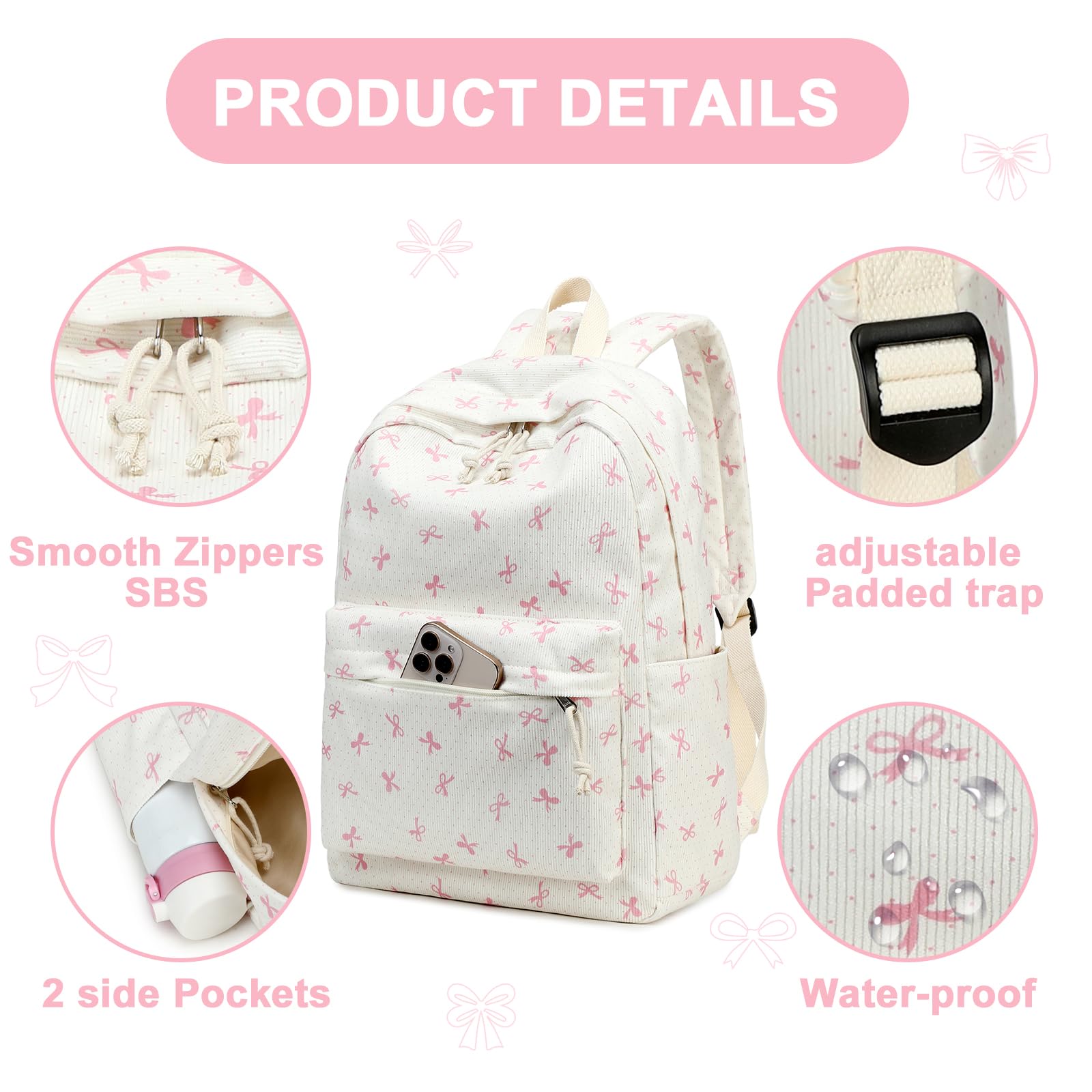LEDAOU Backpack for Girls, 17" Kids Backpack for Girls Age 8-15, Corduroy Elementary Middle School Women Laptop Backpacks