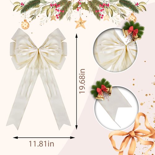 Vickasi Large Christmas Wreath Bows for Front Door, Cream Velvet Bowknot Holiday Bows Accessories for Wreath Christmas Wedding Decorations