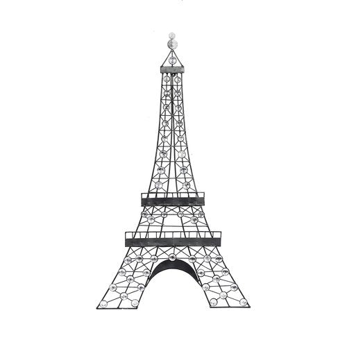 Deco 79 Metal Eiffel Tower Home Wall Decor 3D Wire Wall Sculpture with Crystal Embellishments, Wall Art 18" x 1" x 32", Black