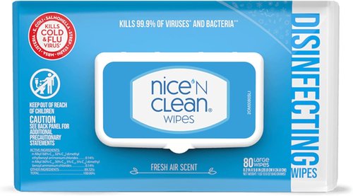 Nice 'N Clean Disinfecting Surface Wipes - 80 Count | Cleans & Disinfects Home & Kitchen Surfaces | Fresh Scent