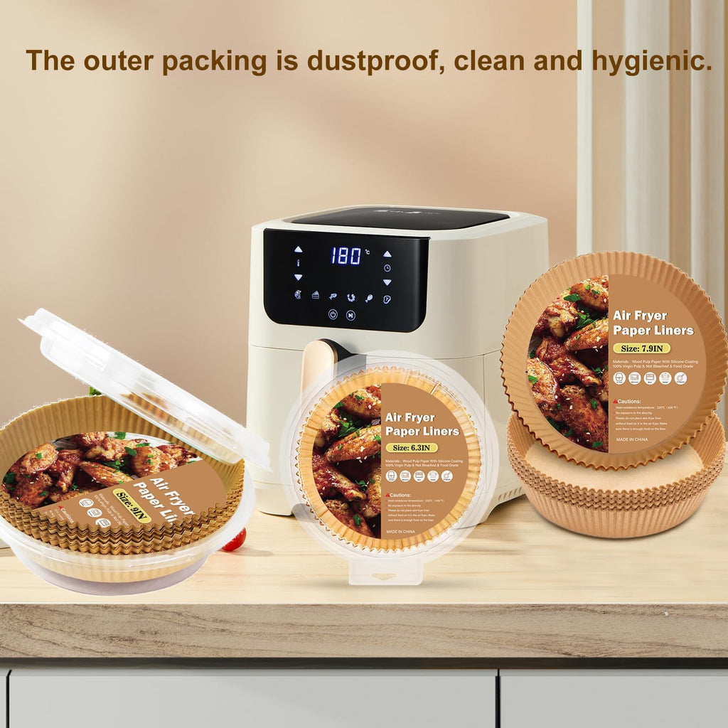 Air Fryer Liners - 100 Pcs Non-Stick Parchment Paper for 6.3-Inch Round Air Fryers | Food Grade Accessories