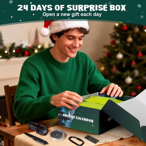 Survival Kit Advent Calendar 2025, 24 Days Christmas Countdown for Camping Fishing Hiking Adventures Xmas Holiday Surprise for Outdoor Enthusiasts Adult Men Teen Boys