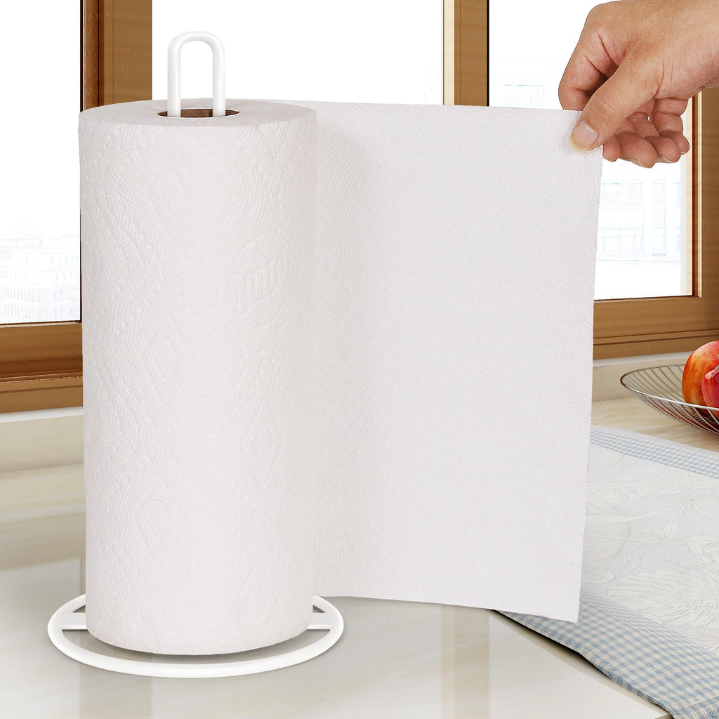 Paper Towel Holder Countertop, OBODING, Kitchen Paper Towel Stand Holder for Kitchen Organization and Storage, Paper Towel Holders for Standard and Large Size Rolls (White)