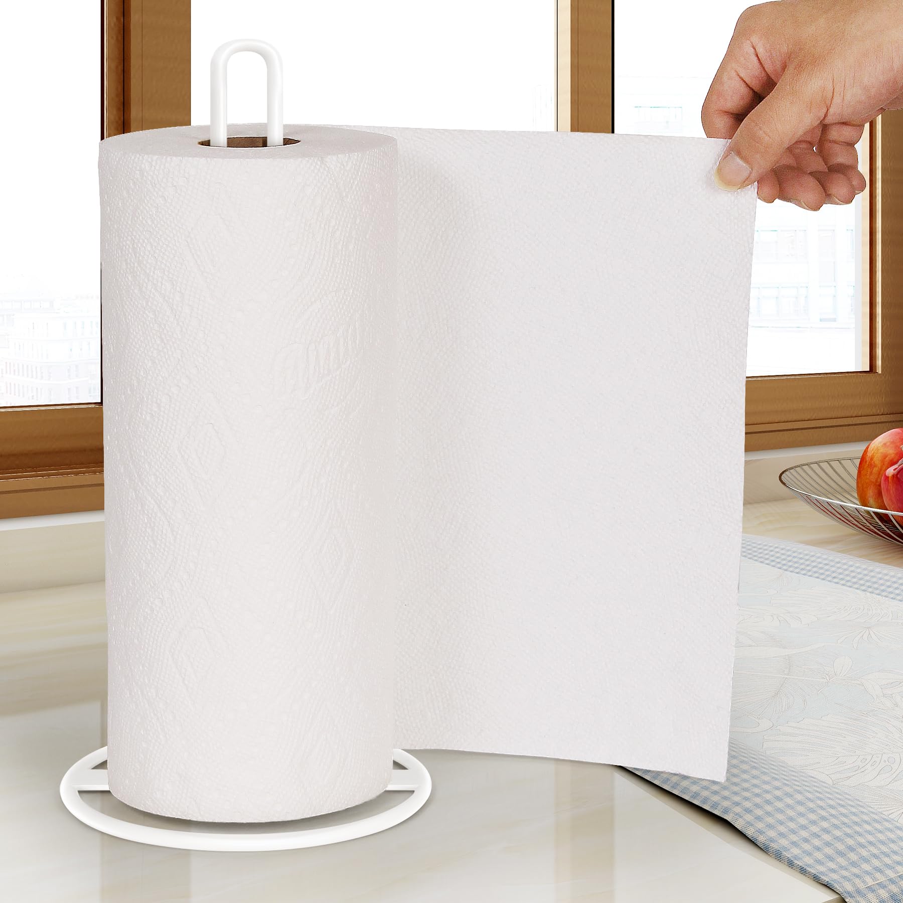 Paper Towel Holder Countertop, OBODING, Kitchen Paper Towel Stand Holder for Kitchen Organization and Storage, Paper Towel Holders for Standard and Large Size Rolls (White)