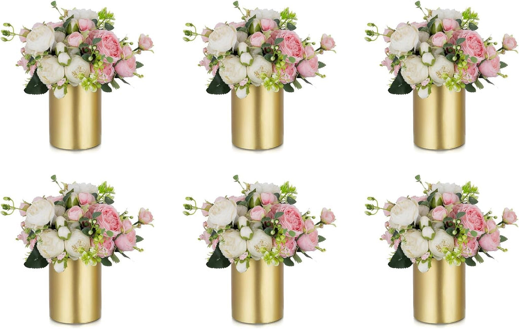 NUPTIO Gold Flower Vases - Elegant 5.1-Inch Metal Centerpieces for Wedding Table Decorations | Set of 6