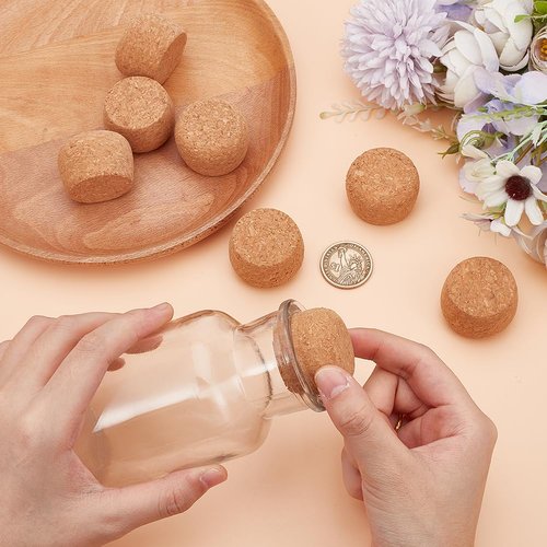 OLYCRAFT 8Pcs Wooden Cork Stoppers 1.2~1.5 Inch Cork Bottle Stoppers Wooden Tapered Corks Wood Lids Replacement Bottle Stopper Corks for Wide Mouth Bottle Glass Bottle Accessories - 1 Inch Thick