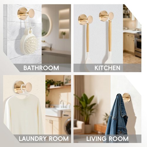 YWCOO Towel Hooks for Bathroom 304 Stainless Steel Coat Robe Clothes Hook for Bathroom Kitchen Living Room Wall Mounted Shower Hooks for Inside Shower 2 Golden (Drilling Installation)