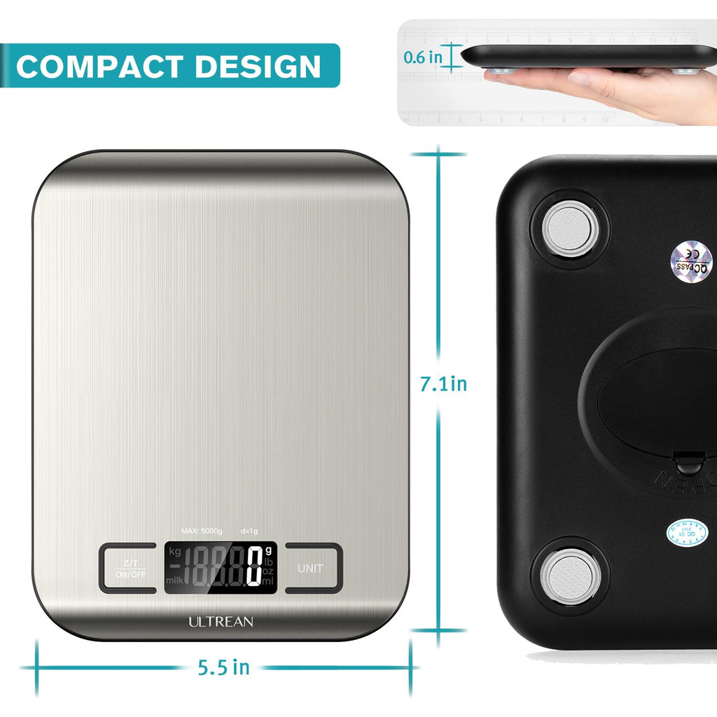 Ultrean Digital Kitchen Scale - Accurate Weight Measurement in Grams & Ounces | 11lb Capacity, Stainless Steel Design