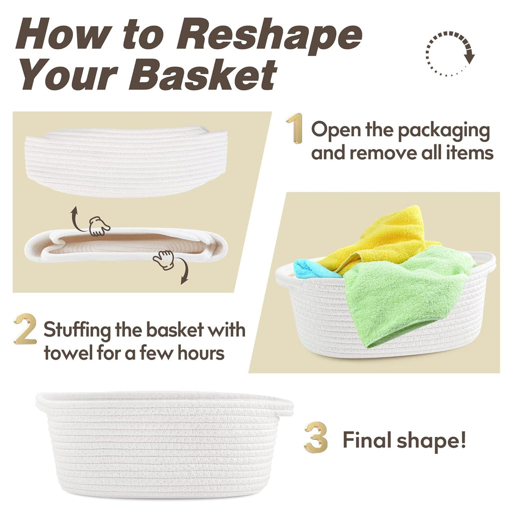 Pro Goleem Small Woven Easter Basket - Durable Gift Basket with Ribbons | 12" x 8" x 5" White Storage Basket