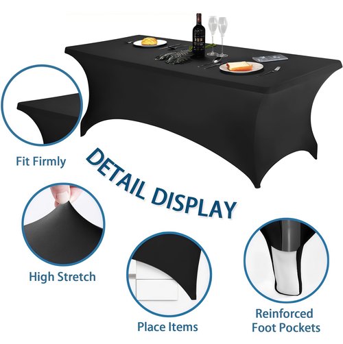 Lemict 6FT Black Table Cloth - 8 Pack Fitted Stretch Rectangle Spandex Tablecloth, Washable Table Cover for Party, Picnic, Wedding, Banquet, Birthday and Festival(30" x 72")