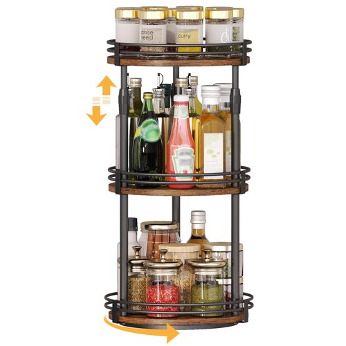 Across-Star Lazy-Susan-Organizer-Spice-Rack, 3-Tier Rotating Spice Organizer For Cabinet Pantry, Seasoning Holder Shelf With Adjustable Height, Kitchen Counter Shelf Countertop Organzier